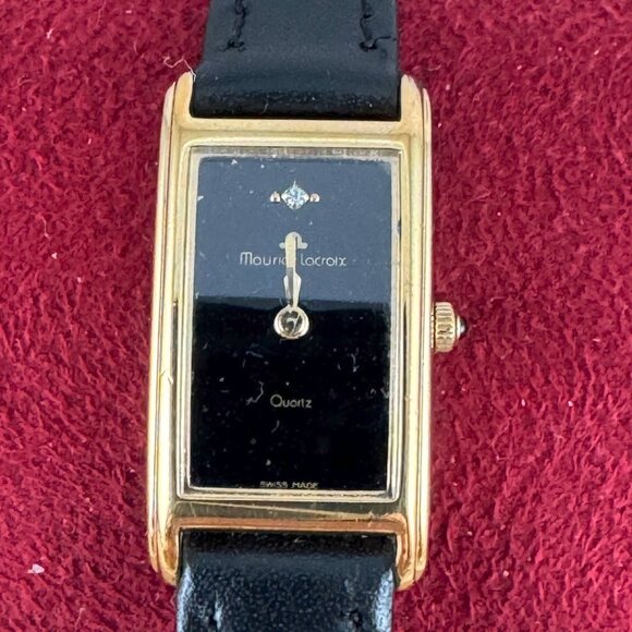 Vintage beautiful rectangular gold-plated quartz Luxury watch by Maurice Locroix - Picture 2 of 11